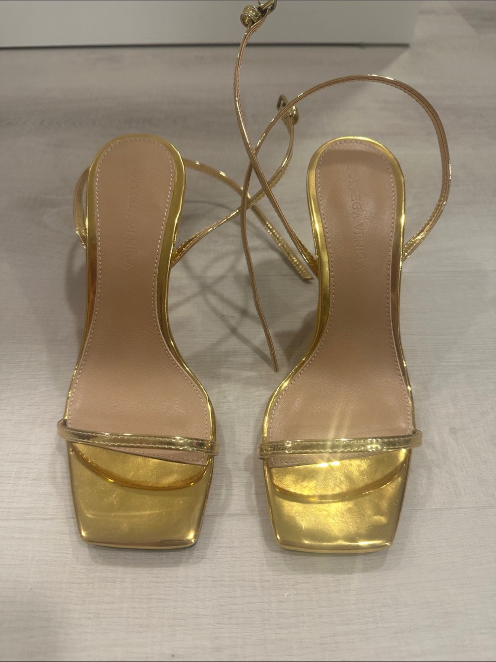 Bottega Venetta - Gold Strappy Square-Toe Women's Sandals